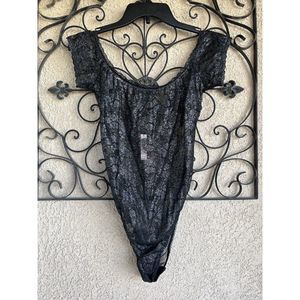 Victorias Secret Semi Sheer Shimmer Body Suit - Size large - Black/ Silver